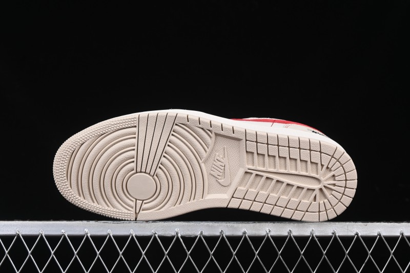 Nike Air Jordan 1 Low Stussy Collaboration Khaki Red Hook Retro Basketball Shoes - SJ9950-040