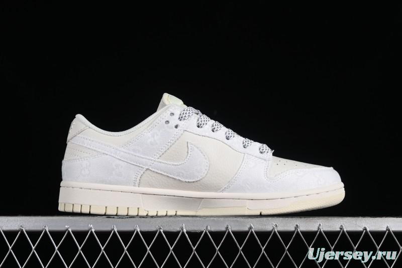 Nike SB Dunk Low Gucci Collaboration - Silver White Pattern Anniversary High-End Custom Low-Top Casual Sneakers BB9676-312
