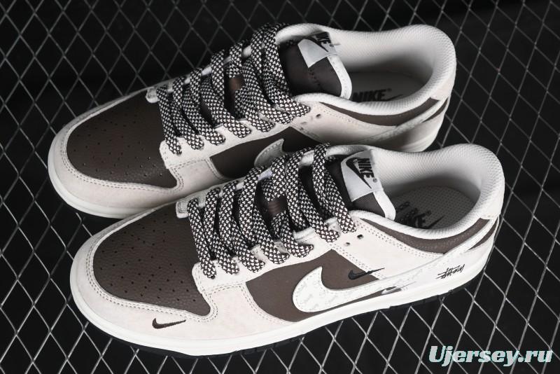 Nike SB Dunk Low Stussy Collaboration Brown Leather Swoosh Anniversary Custom Low-Top Casual Sneakers - DJ2024-062