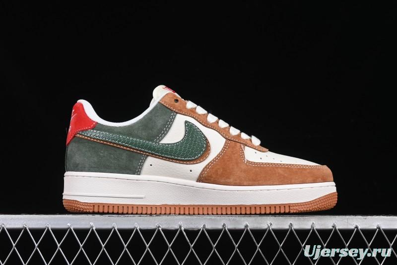 Nike Air Force 1 '07 Low Supreme Year of the Snake Limited Edition Green Brown Double Swoosh Casual Sneakers - DM6688-025