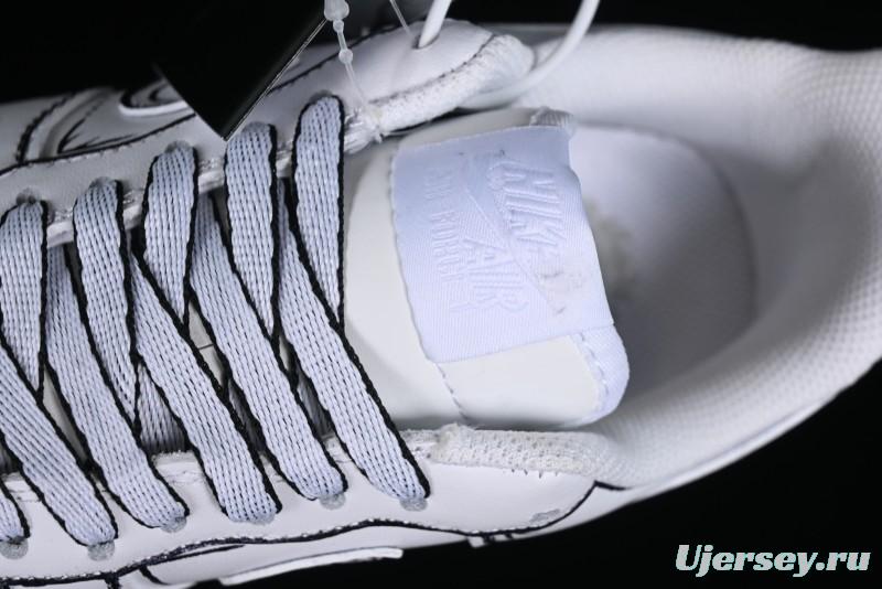 Nike Air Force 1 '07 Low Casual Sneakers with Black and White Hand-Drawn Manga Design - CW2288-811