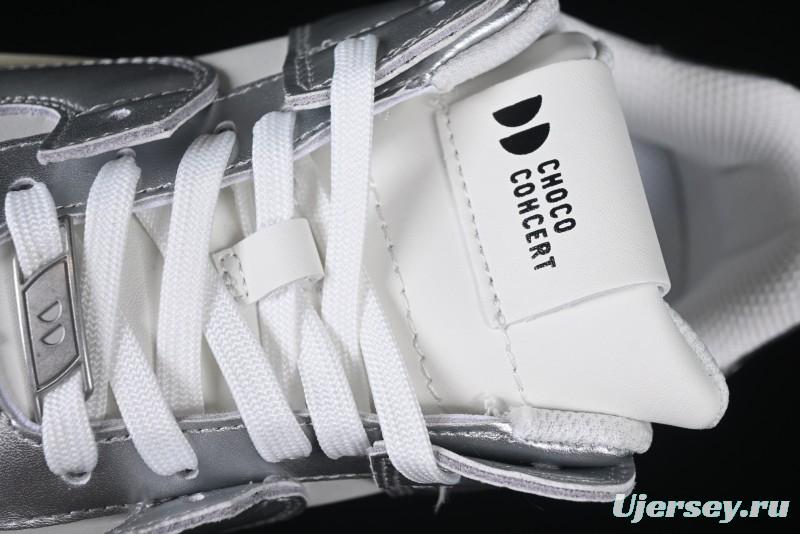 Choco Concert Leather Asymmetrical Fashion Sneakers Silver White - AJE5