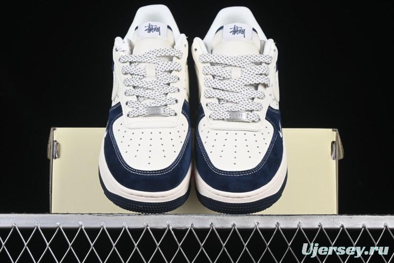 Nike Air Force 1 '07 Low Stussy Collaboration Dark Blue Suede White Swoosh Low-Top Casual Sneakers - XZ6188-673