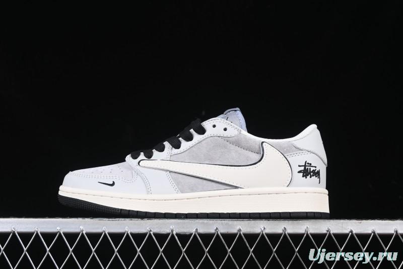 Nike Travis Scott x Fragment Design x Air Jordan 1 Low OG SP AJ1 Retro Sneakers in Summer Cicada Grey - XZ6898-001