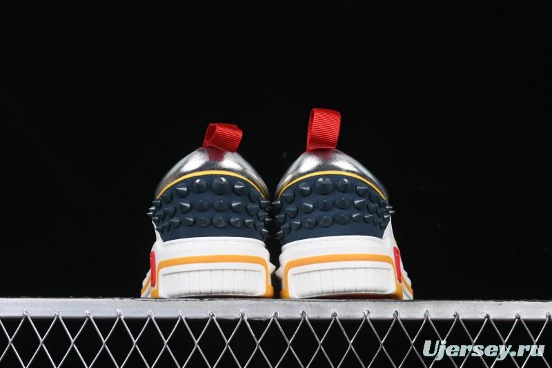 Christian Louboutin Funnyto Flat Comfortable Fashion Low-Top Sneakers in White Yellow Red - X.D4