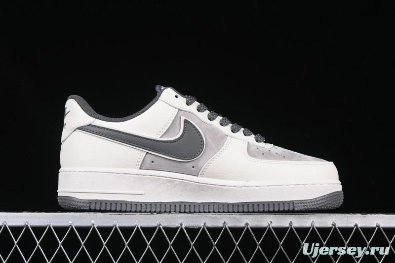 Nike Air Force 1 '07 Low Supreme Collaboration Custom Casual Sneakers with Grey Swoosh - DM6688-056