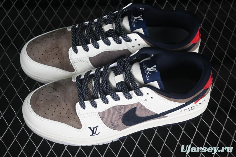 Nike SB Dunk Low LV Collaboration Anniversary High-End Custom Sneakers in Beige Brown Navy - CH8311-273