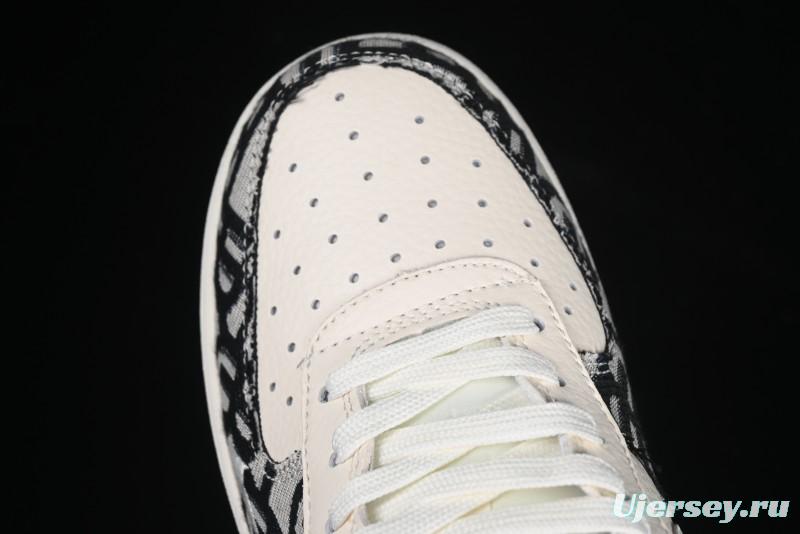 Nike Air Force 1 '07 Low Dior Collaboration Black Pattern Low-Top Casual Sneakers - DF0188-028