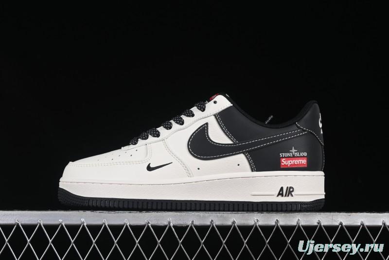 Nike Air Force 1 '07 Low Stone Island x Supreme Collaboration Beige Black Patchwork Low-Top Casual Sneakers - HH7518-042