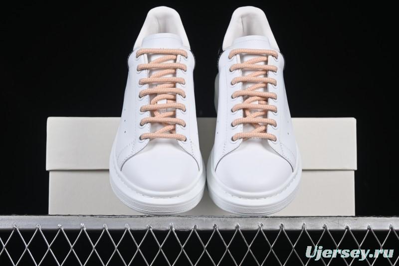 Alexander McQueen Oversized Sneakers with Mirror Silver Heel - White Leather Lace-Up Shoes