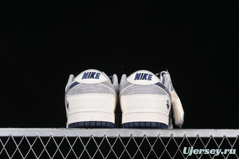 Nike SB Dunk Low Stussy Collaboration Beige Grey Print Grey Swoosh Anniversary Custom Low-Top Casual Skate Shoes - DM6868-009