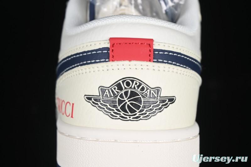 Nike Air Jordan 1 Low AJ1 Gucci Collaboration Beige Blue Swoosh Retro Basketball Shoes - FC1688-198