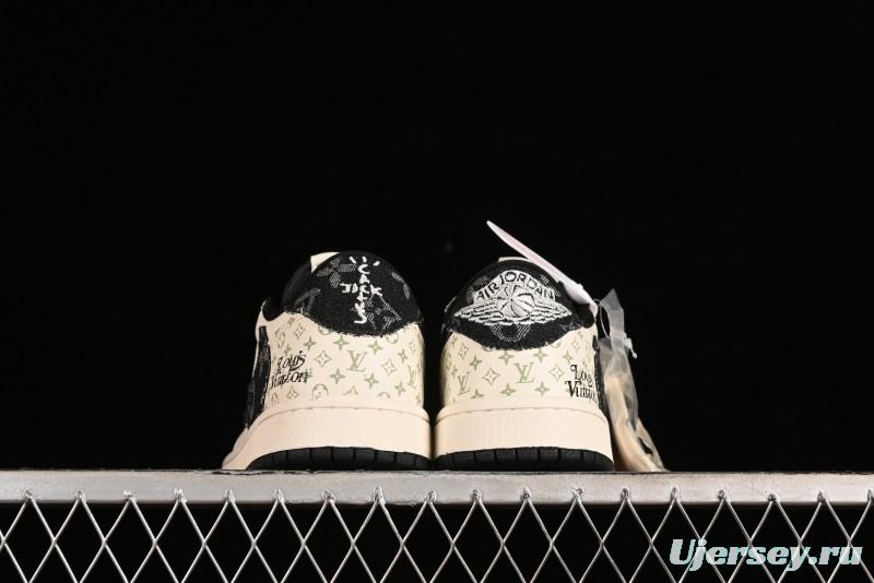 Nike Air Jordan 1 Low OG SP Travis Scott x Fragment Design Black Denim Print Casual Sneakers - SJ2068-005