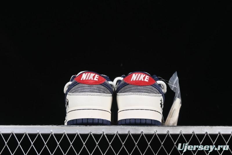 Nike SB Dunk Low Stussy Collaboration Anniversary Custom Low-Top Casual Sneakers with Strap in Beige Grey and Navy - YX5066-236
