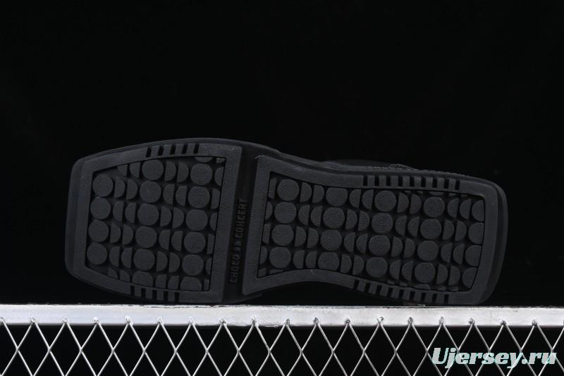 Choco Concert Leather Round Square Asymmetric Fashion Sneakers Black - AJE5