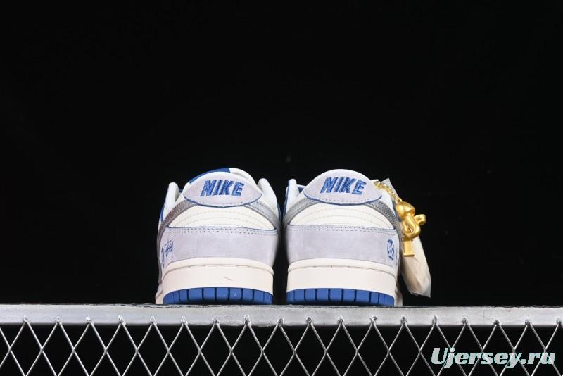 Nike SB Dunk Low Stussy Year of the Snake Collaboration Light Blue Silver Swoosh Anniversary Custom Low-Top Casual Sneakers - DM6868-010