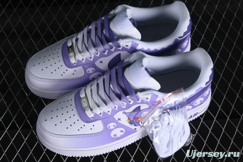 Nike Air Force 1 Low Witch Collaboration Custom Leather Sneakers with Gradient White-Purple and Skull Design - CW2288-111