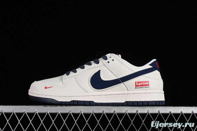 Nike Supreme x SB Dunk Low Balenciaga Collaboration - Off White Blue Canvas Anniversary High-End Custom Low-Top Casual Sneakers - XX2025-310