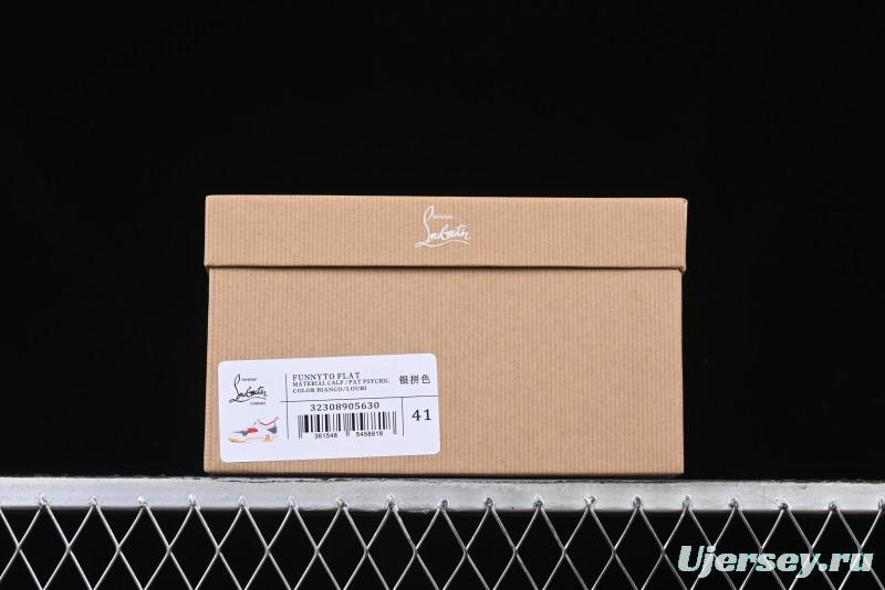Christian Louboutin Funnyto Flat Comfortable Fashion Low-Top Sneakers in White Yellow Red - X.D4