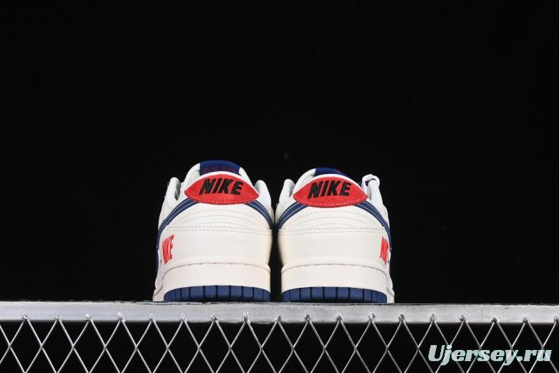 Nike SB Dunk Low Supreme Collaboration - Off-White 3D Navy Swoosh Anniversary Custom Low-Top Casual Sneakers - FC1688-204