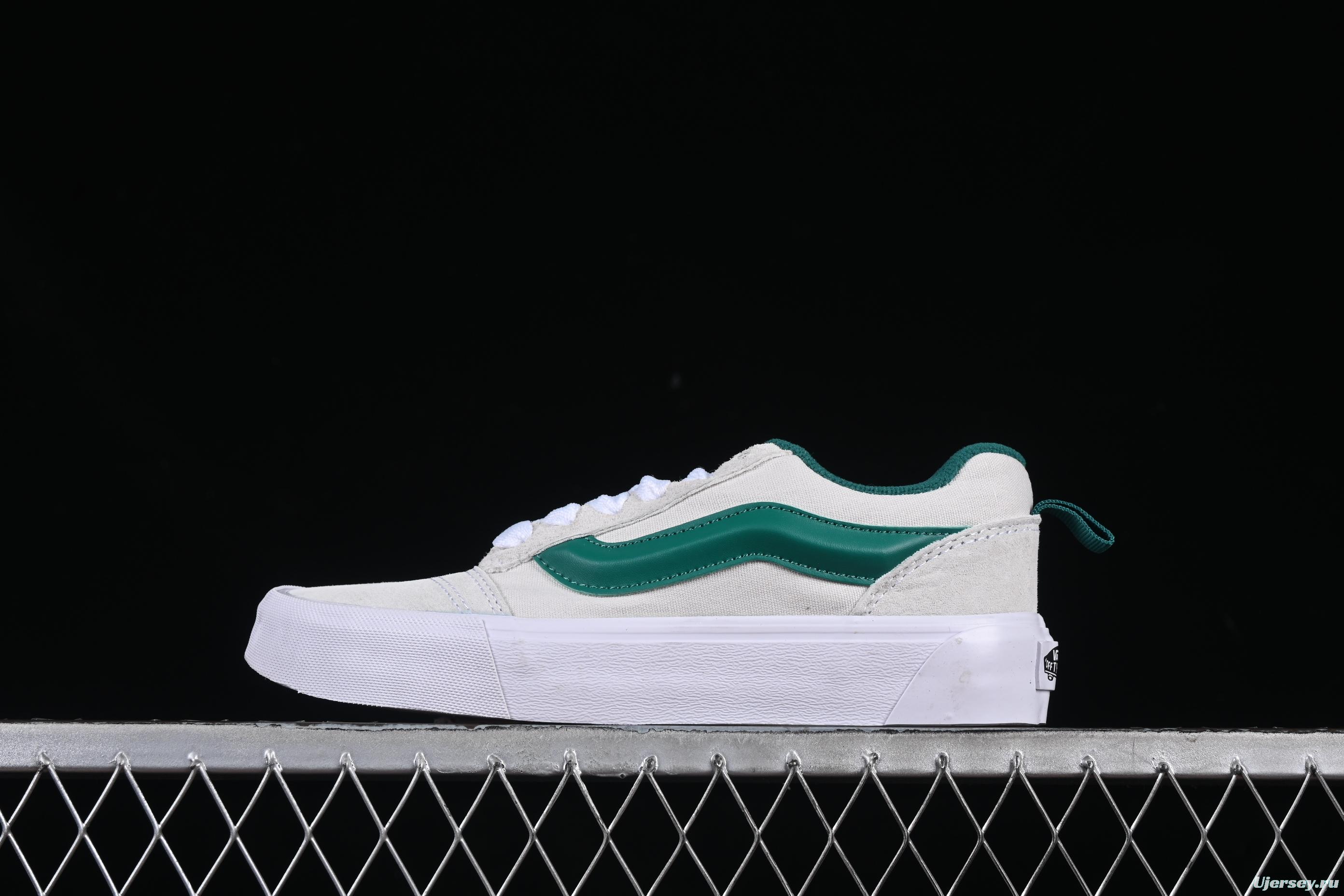 Classic Vans Old Skool Skate Sneakers - Green Stripe on Off-White Canvas
