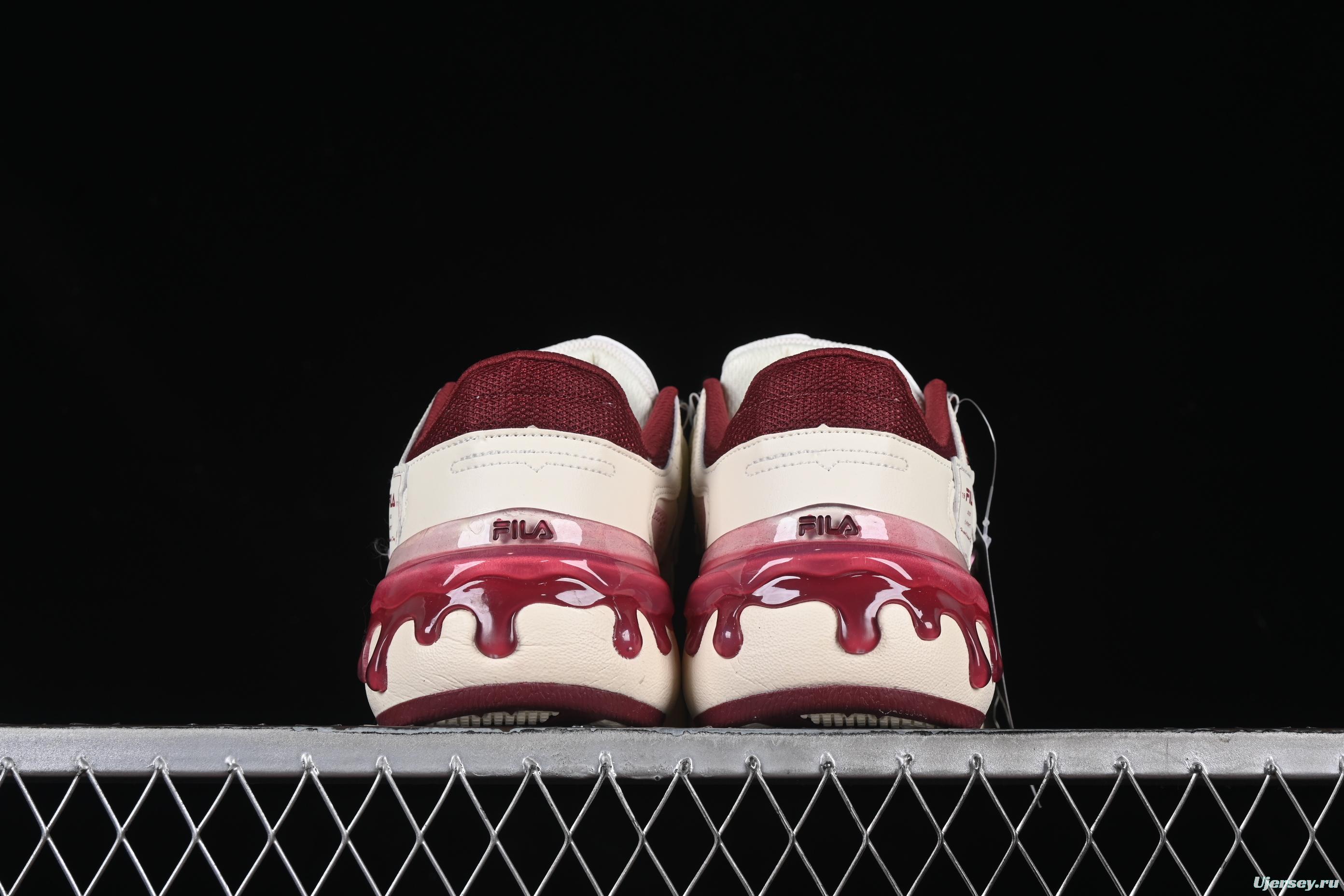 FILA x Artist Series – Limited Edition Drip Detailing Sneakers in Cream & Burgundy