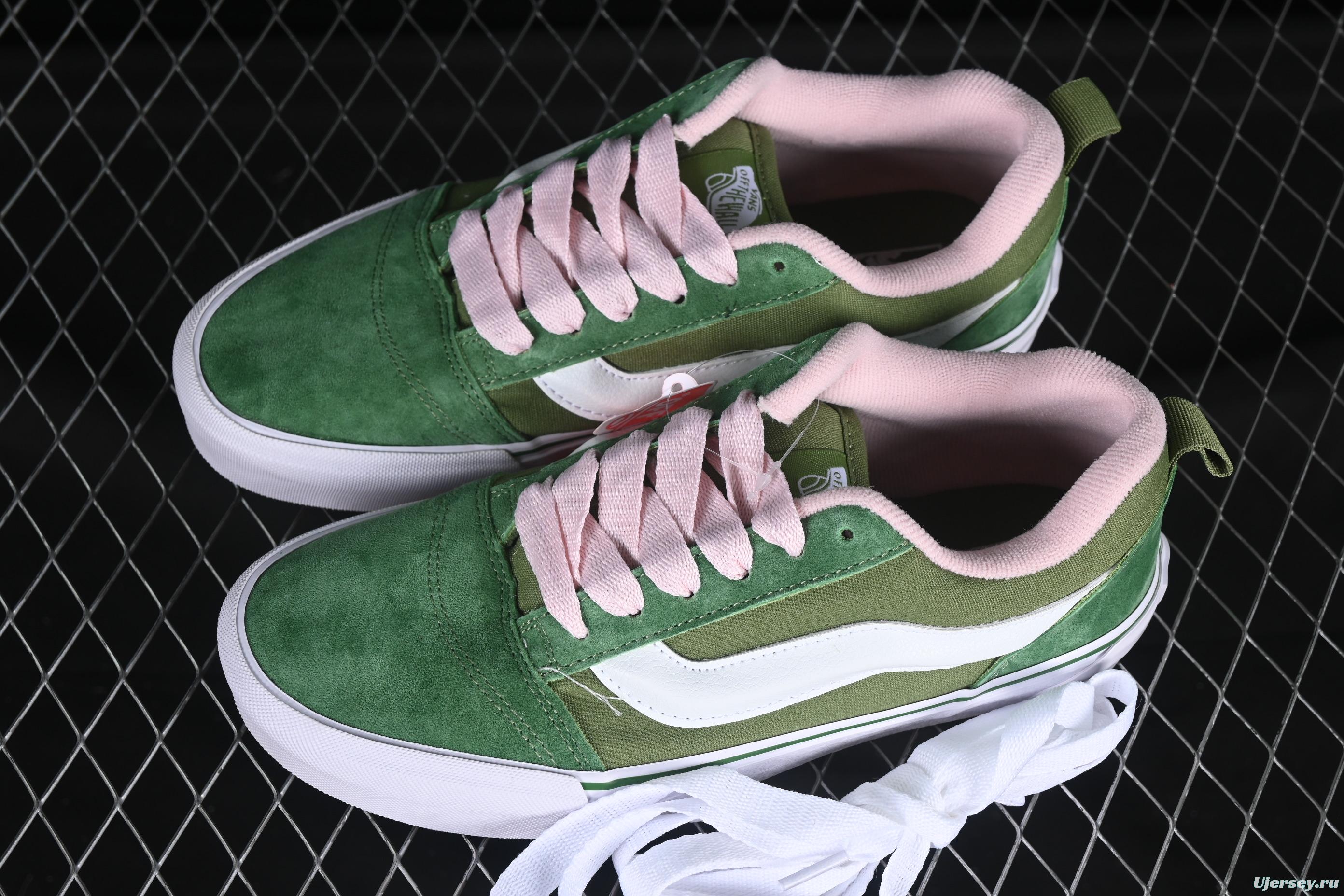 Vans Old Skool Low-Top Sneakers - Forest Green & Pink Accents