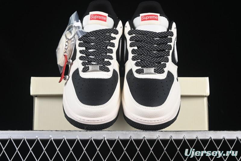 Nike Air Force 1 '07 Low Supreme Collaboration Beige Black Spliced Casual Sneakers with Strap - HH7518-056