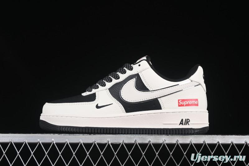 Nike Air Force 1 '07 Low Supreme Collaboration Beige Black Spliced Casual Sneakers with Strap - HH7518-056