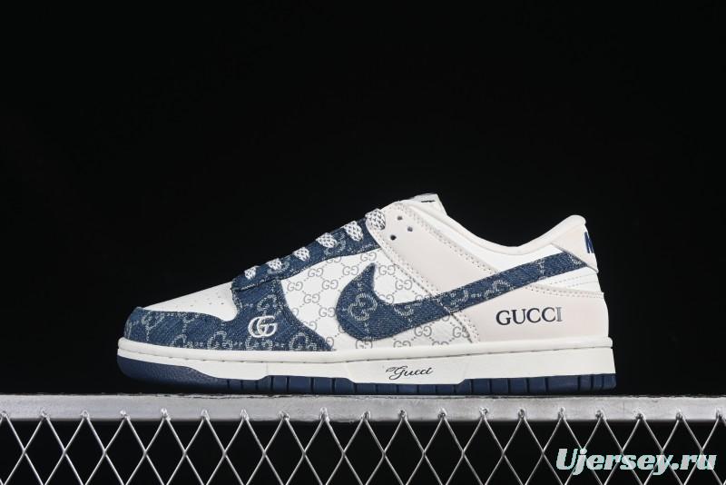 Nike SB Dunk Low Gucci Collaboration Blue Denim Anniversary Custom Low-Top Casual Skate Shoes - CH8311-285