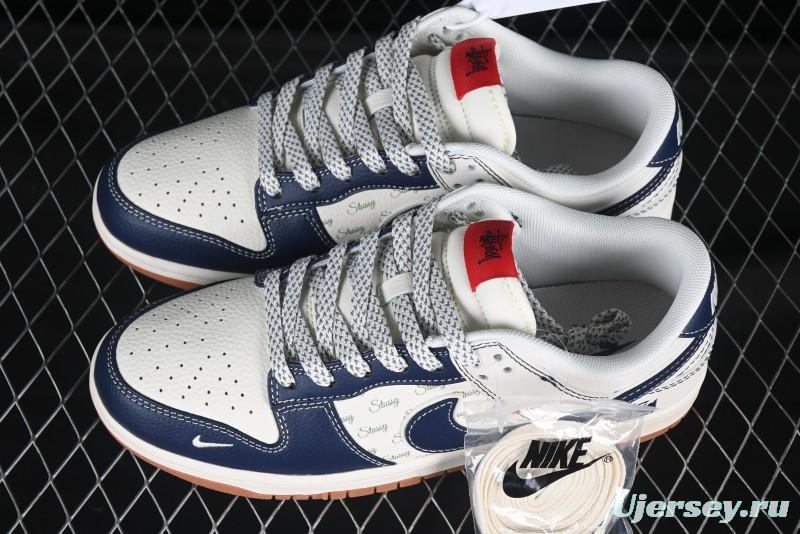 Nike SB Dunk Low Stussy Collaboration Beige Blue Gum Anniversary Edition Custom Low-Top Casual Skate Shoes - XS6089-529
