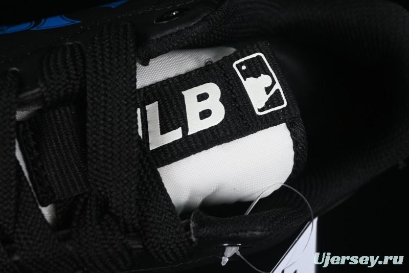 NY Yankees Black Leather Sneakers with Bold Blue Logo