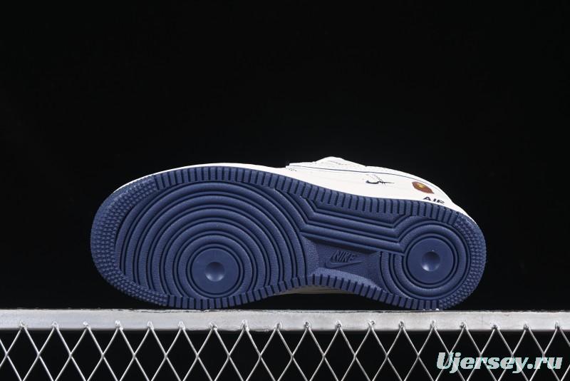 Nike Air Force 1 '07 Low Bape Collaboration Off-White Navy Blue Casual Sneakers - HH7518-066