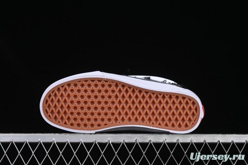 Vans Old Skool Distressed Black Canvas Sneakers with Orange Accents