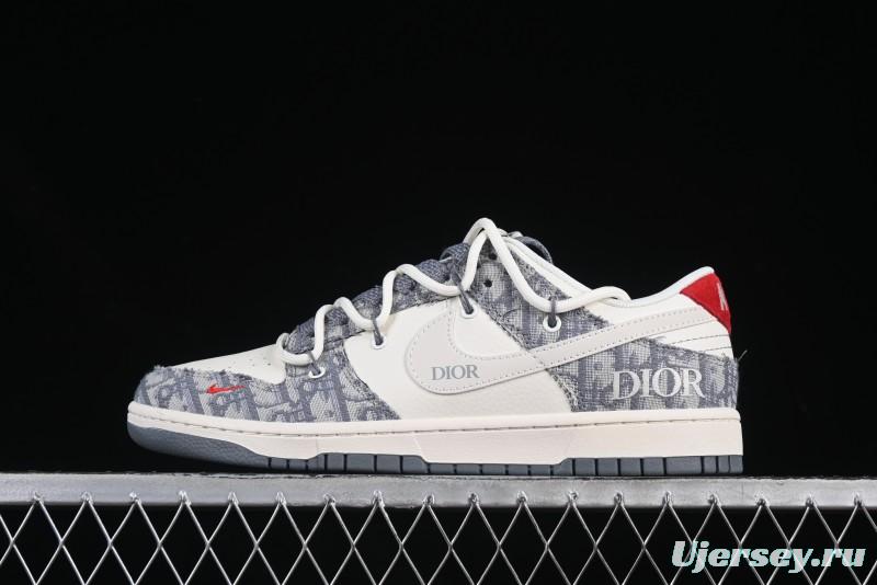 Nike SB Dunk Low Dior Collaboration Strap Woven White Swoosh Anniversary Custom Low-Top Casual Skate Shoes - SJ2068-316
