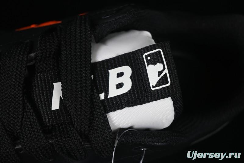 NY Yankees Black Leather Sneakers with Bold Orange Logo