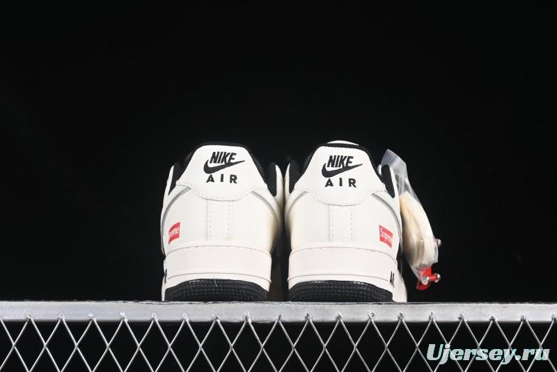 Nike Air Force 1 '07 Low Supreme Collaboration Beige Black Spliced Casual Sneakers with Strap - HH7518-056