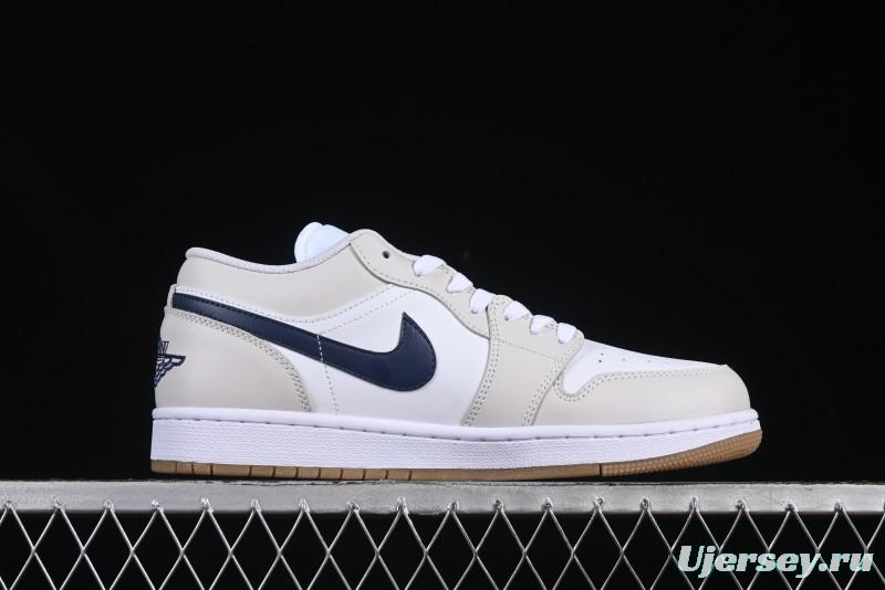Nike Air Jordan 1 Low AJ1 Casual Sneakers with Cream and Blue Accents - 553558-146