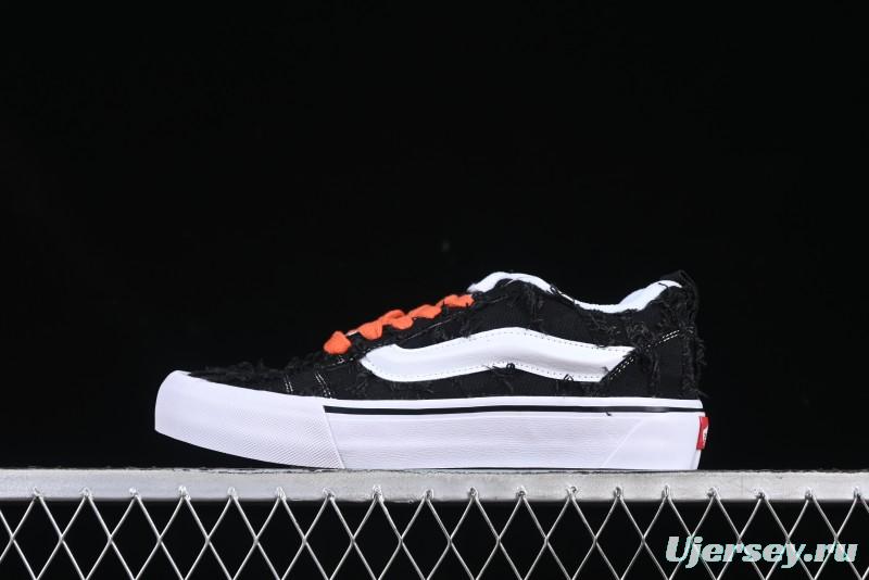 Vans Old Skool Distressed Black Canvas Sneakers with Orange Accents