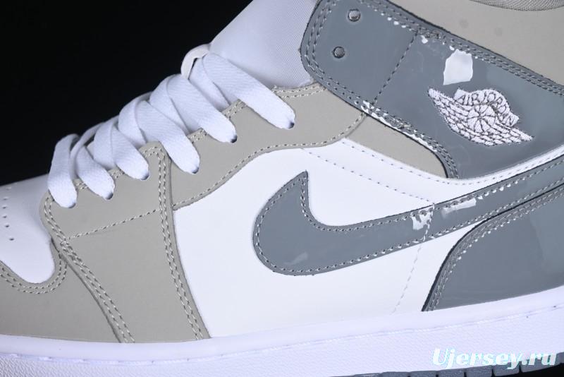 Nike Air Jordan 1 Mid AJ1 White Grey Mid Top Casual Sneakers - HF3193-100
