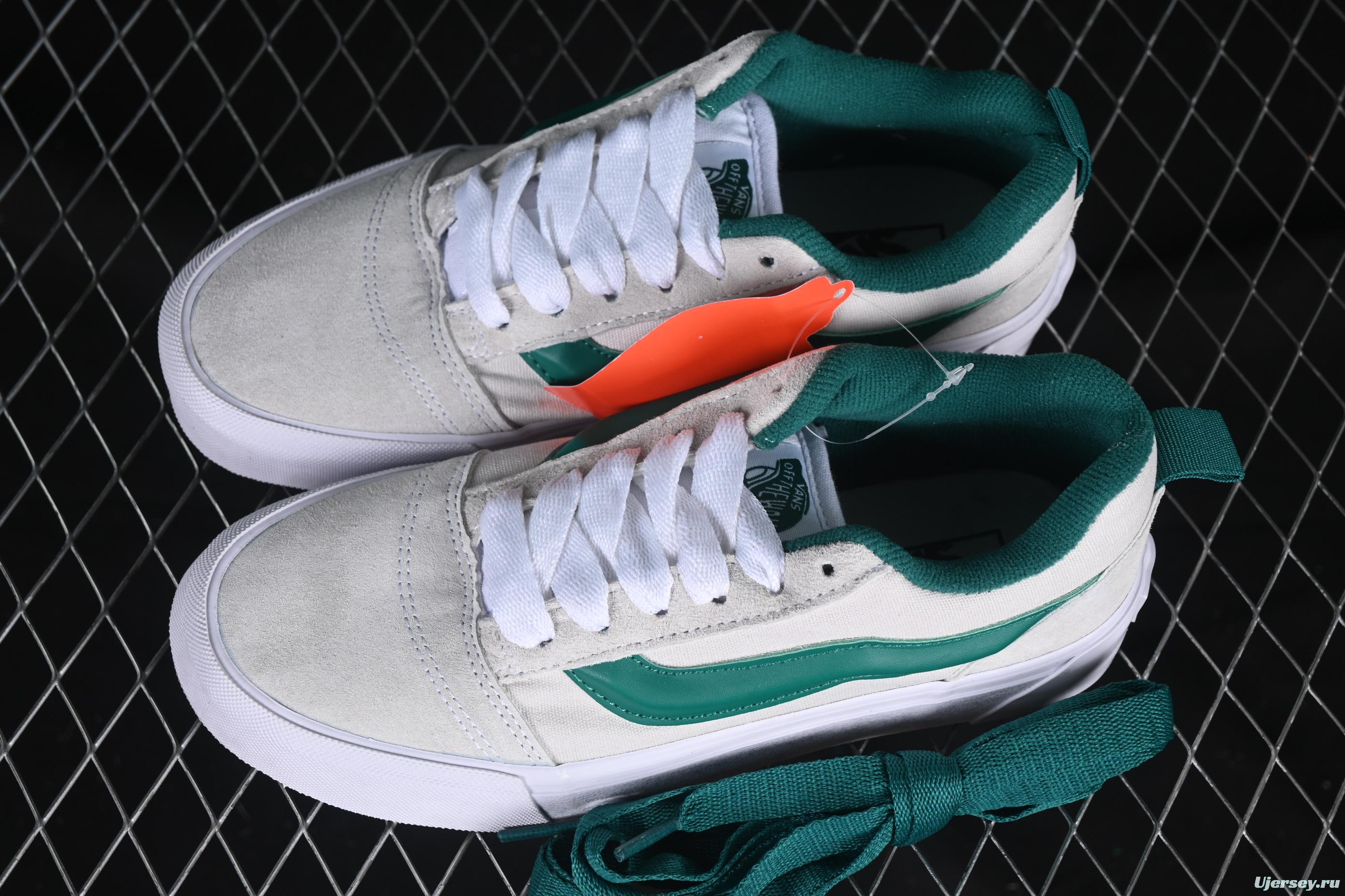 Classic Vans Old Skool Skate Sneakers - Green Stripe on Off-White Canvas