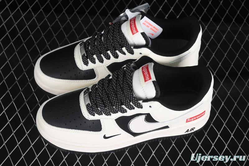 Nike Air Force 1 '07 Low Supreme Collaboration Beige Black Spliced Casual Sneakers with Strap - HH7518-056