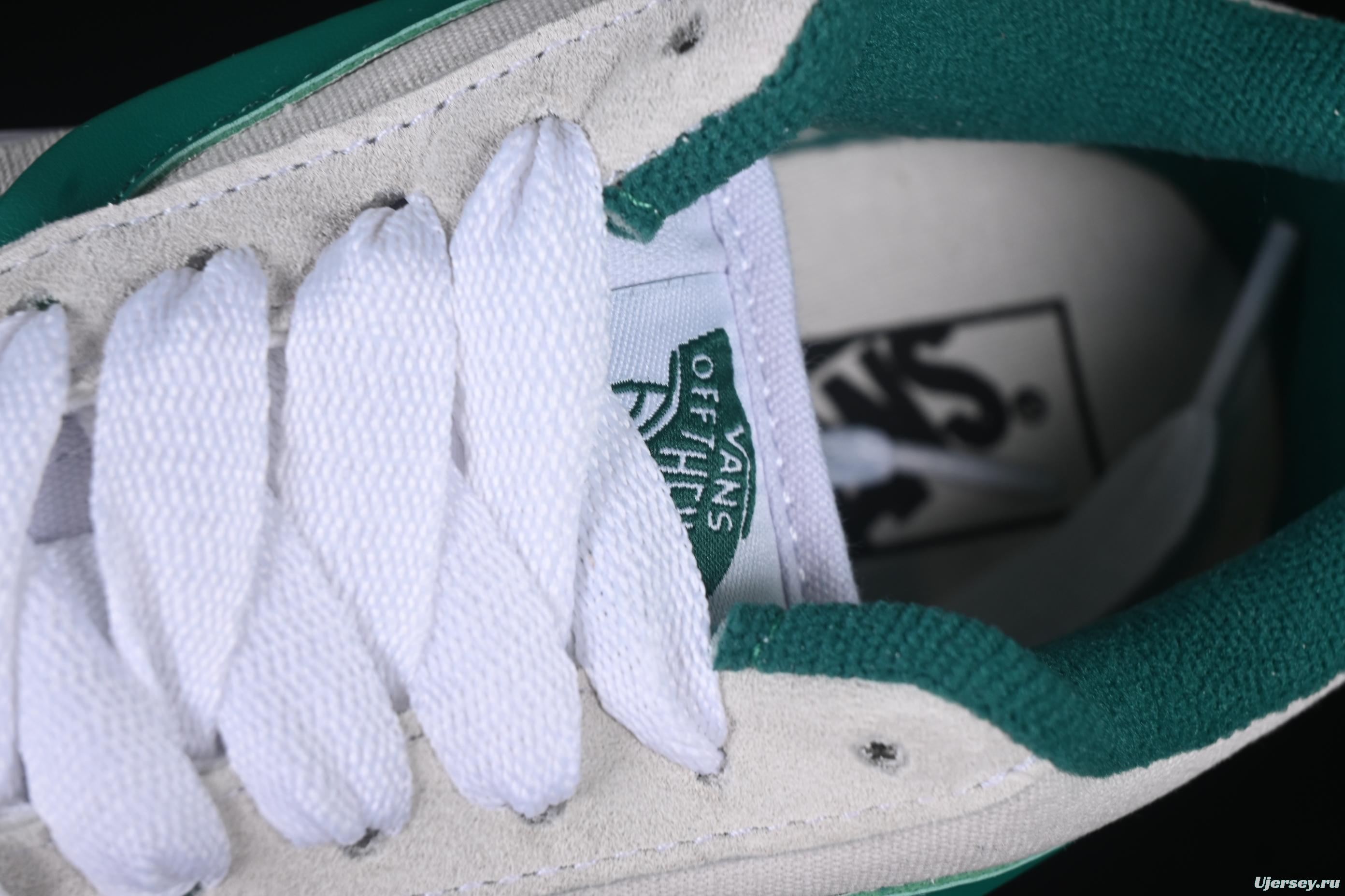 Classic Vans Old Skool Skate Sneakers - Green Stripe on Off-White Canvas