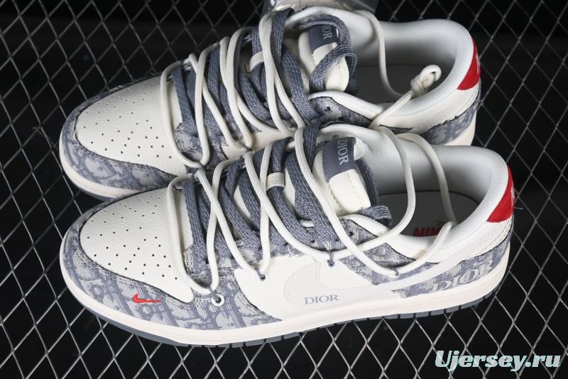 Nike SB Dunk Low Dior Collaboration Strap Woven White Swoosh Anniversary Custom Low-Top Casual Skate Shoes - SJ2068-316