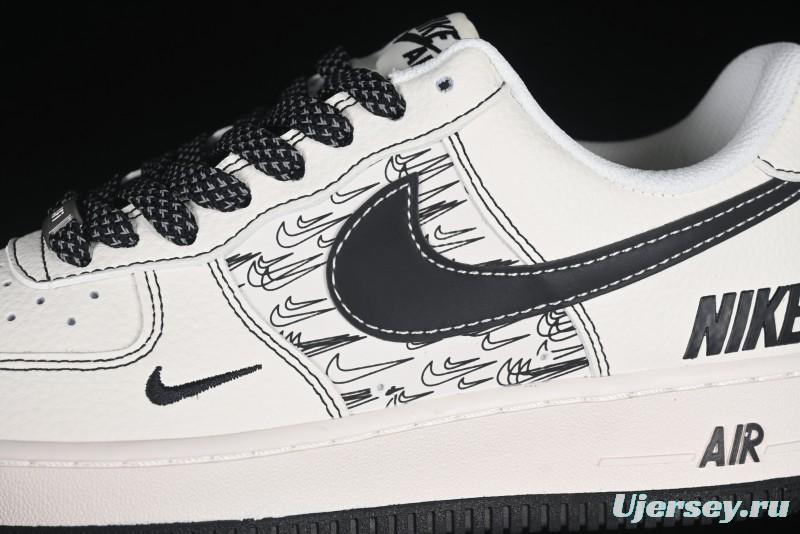 Nike Air Force 1 '07 Low Custom Casual Sneakers with Multiple Swoosh Design - HH7518-068