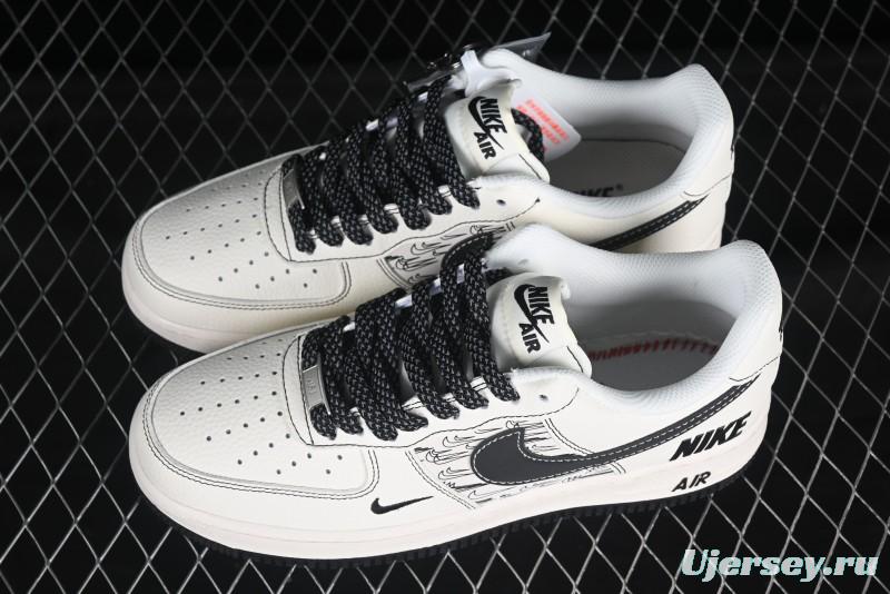 Nike Air Force 1 '07 Low Custom Casual Sneakers with Multiple Swoosh Design - HH7518-068