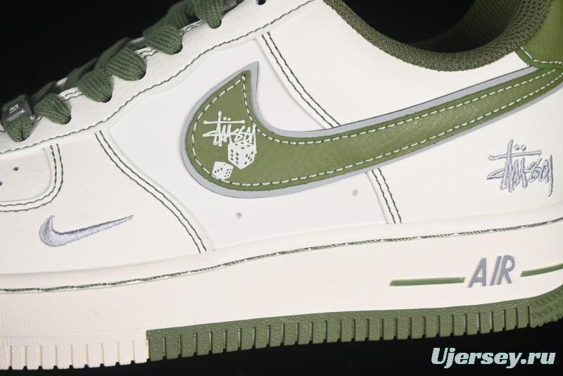 Nike Air Force 1 '07 Low Stussy Collaboration Dual-Tone Beige Green Casual Sneakers with Strap - XS1958-525
