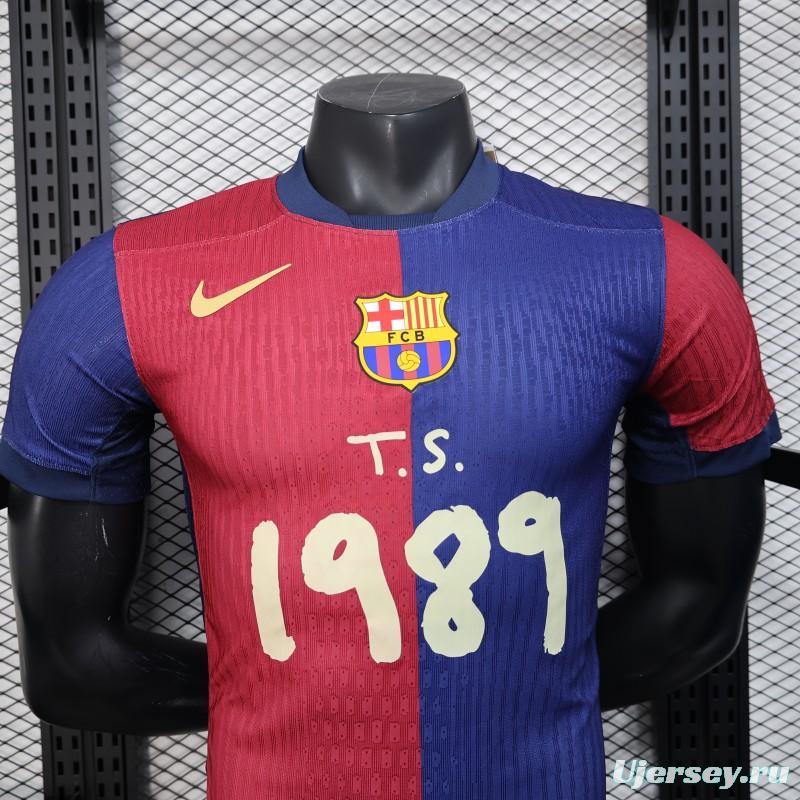 Player Version 25/26 FC Barcelona Home  with Pink "T.S. 1989" Jersey