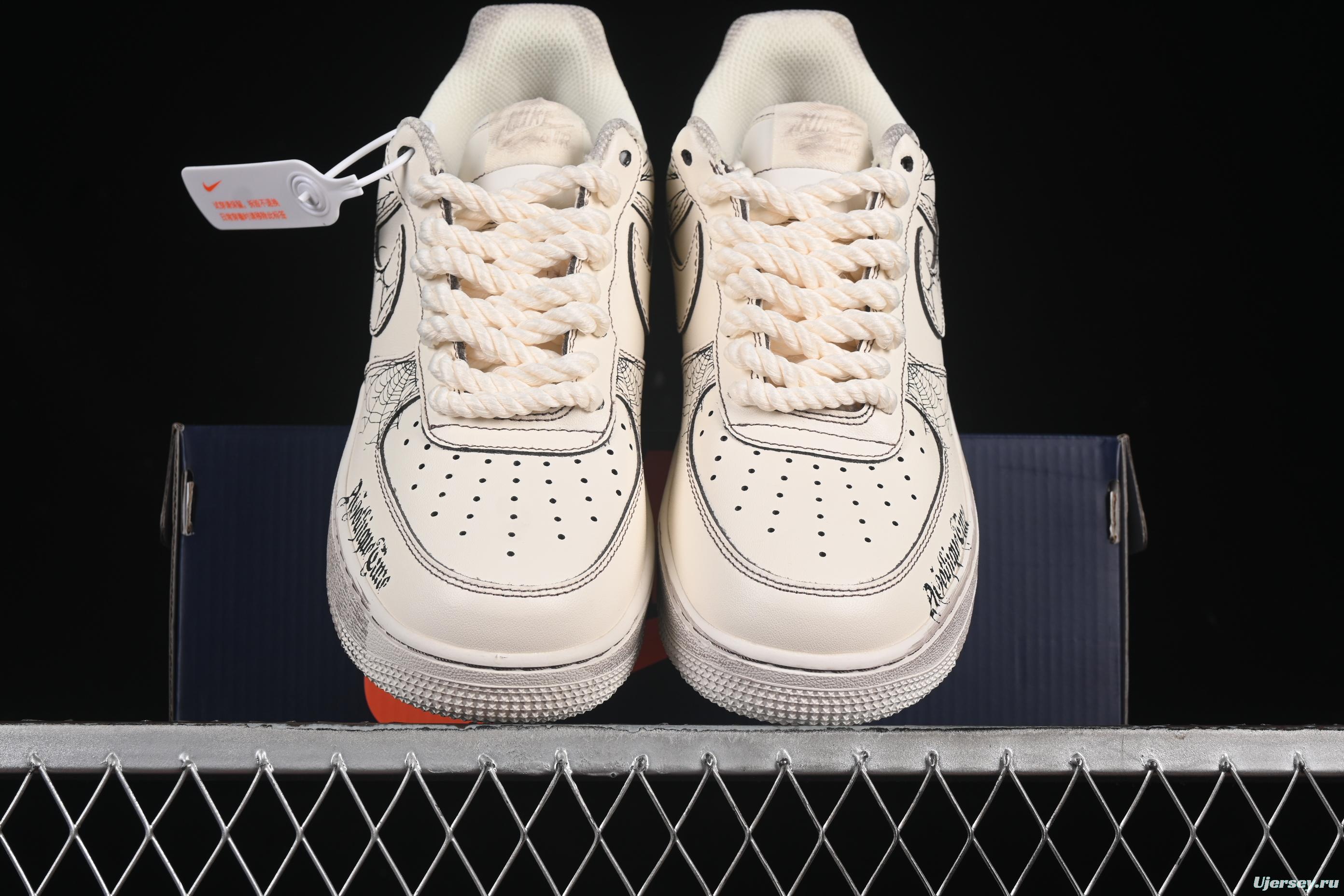 Nike Air Force 1'07 Low Casual Sneakers with Vintage Spider Web Design - 315221-333