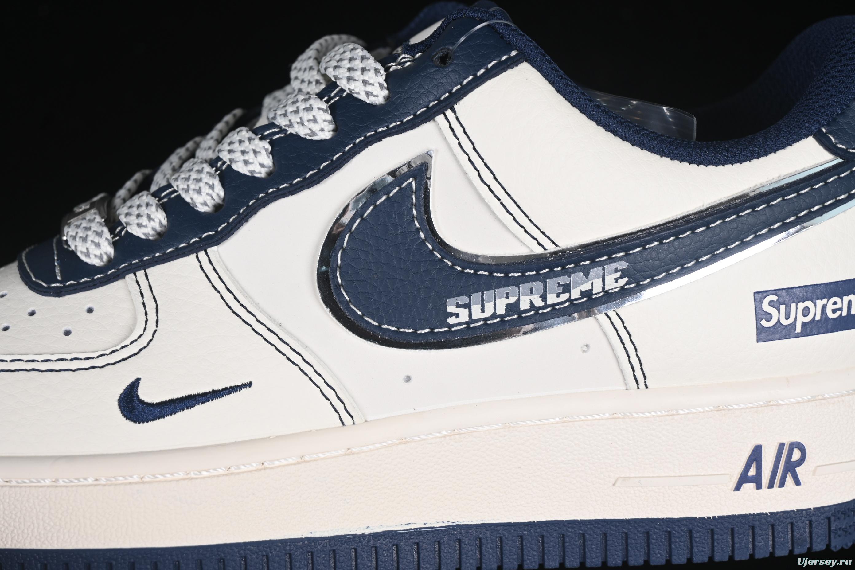 Nike Air Force 1 '07 Low Supreme Collaboration Dark Blue Swoosh Casual Sneakers - XS1958-524